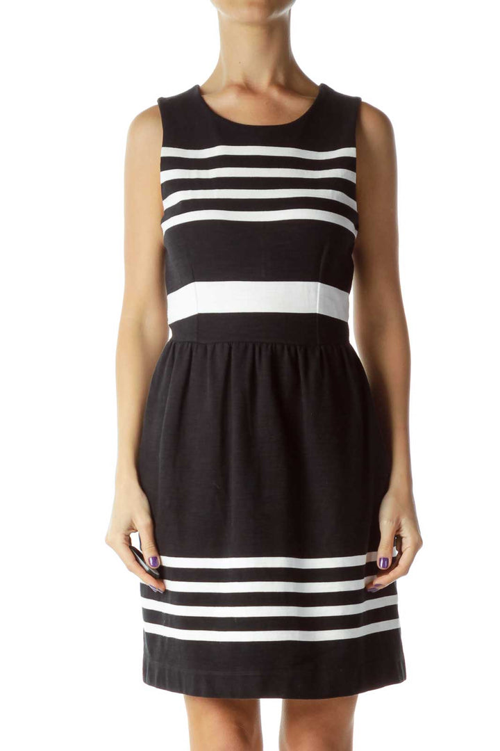 Black White Striped Work Dress