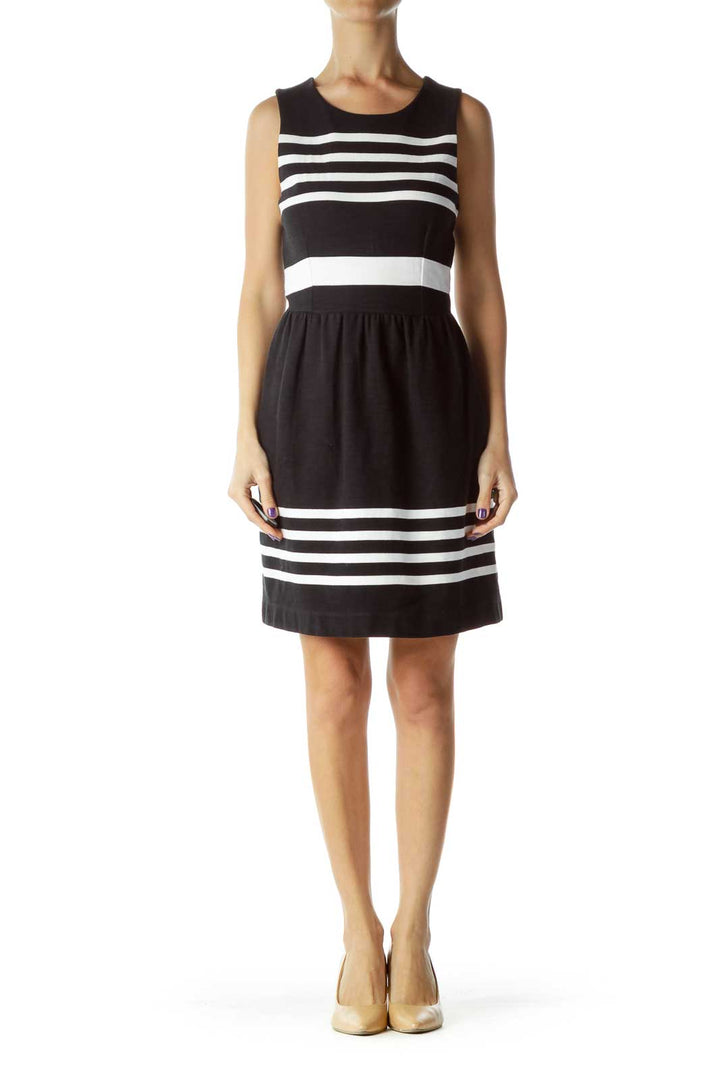 Black White Striped Work Dress