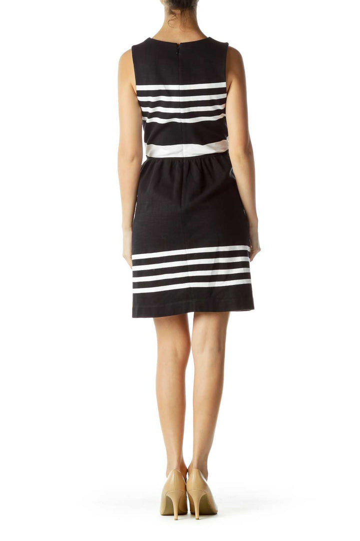 Black White Striped Work Dress