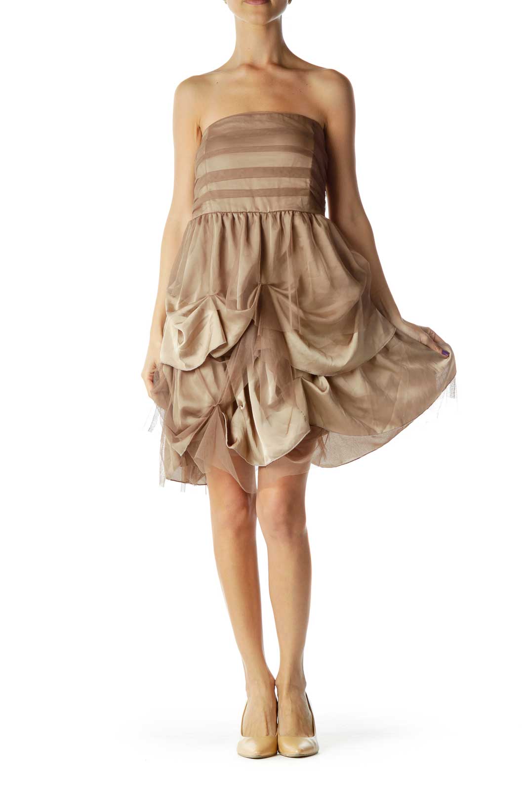 Brown Strapless Tool & Satin Dress