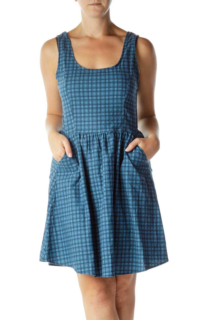 Blue Plaid Pocketed Day Dress