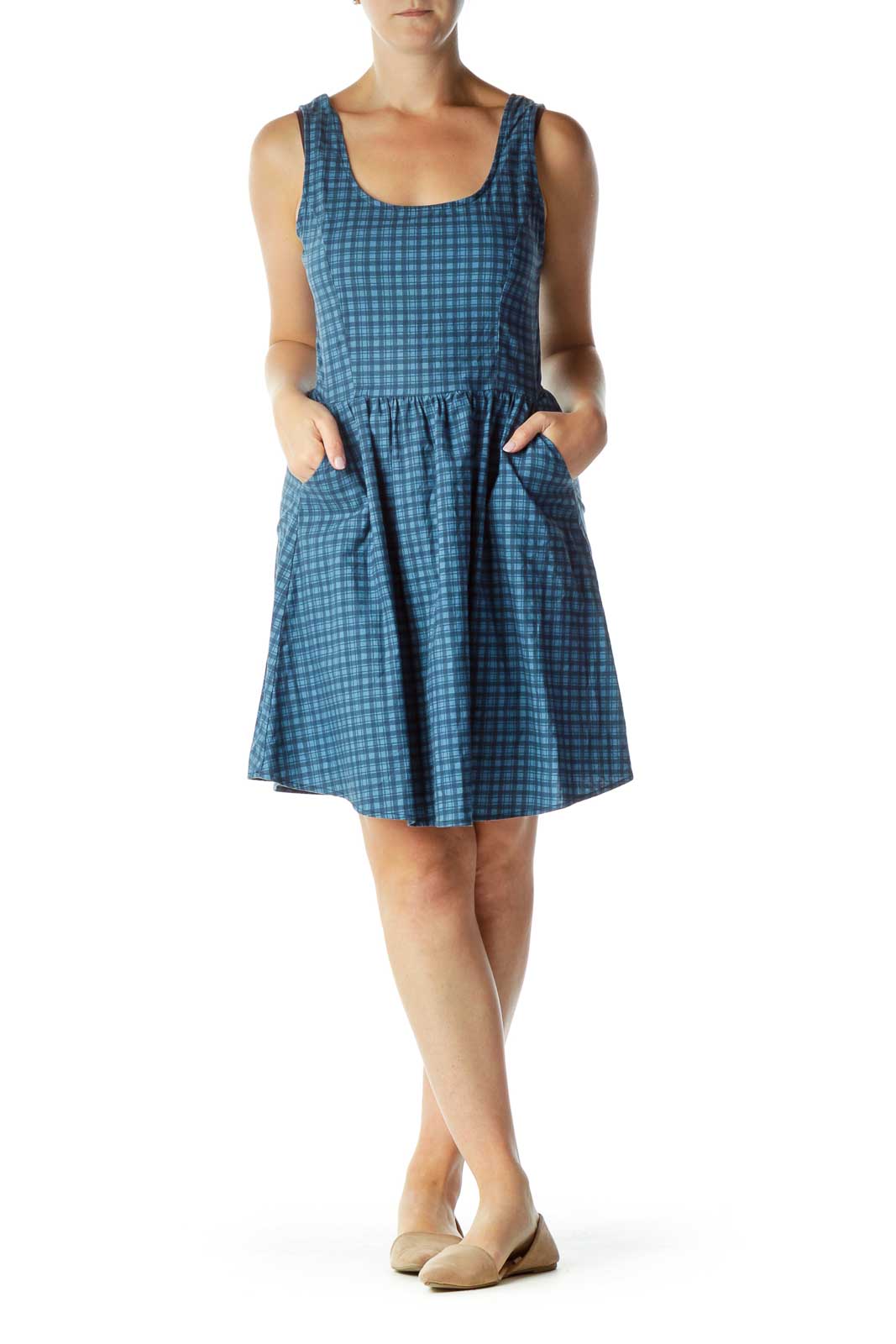 Blue Plaid Pocketed Day Dress