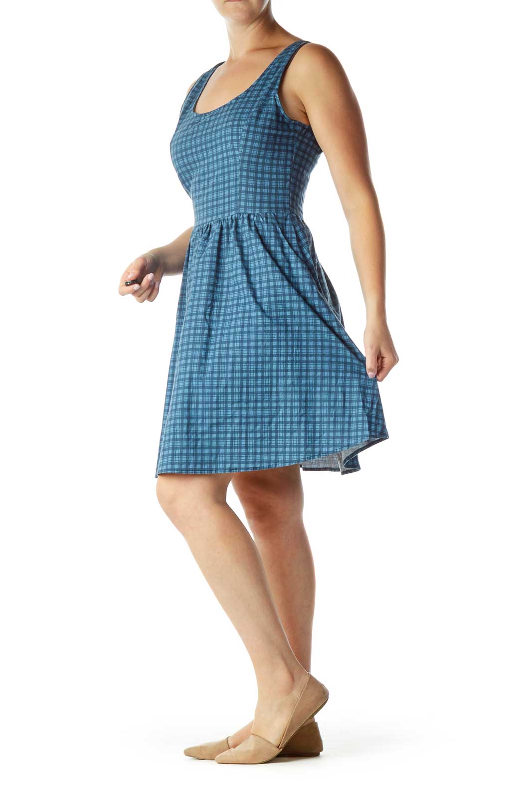 Blue Plaid Pocketed Day Dress