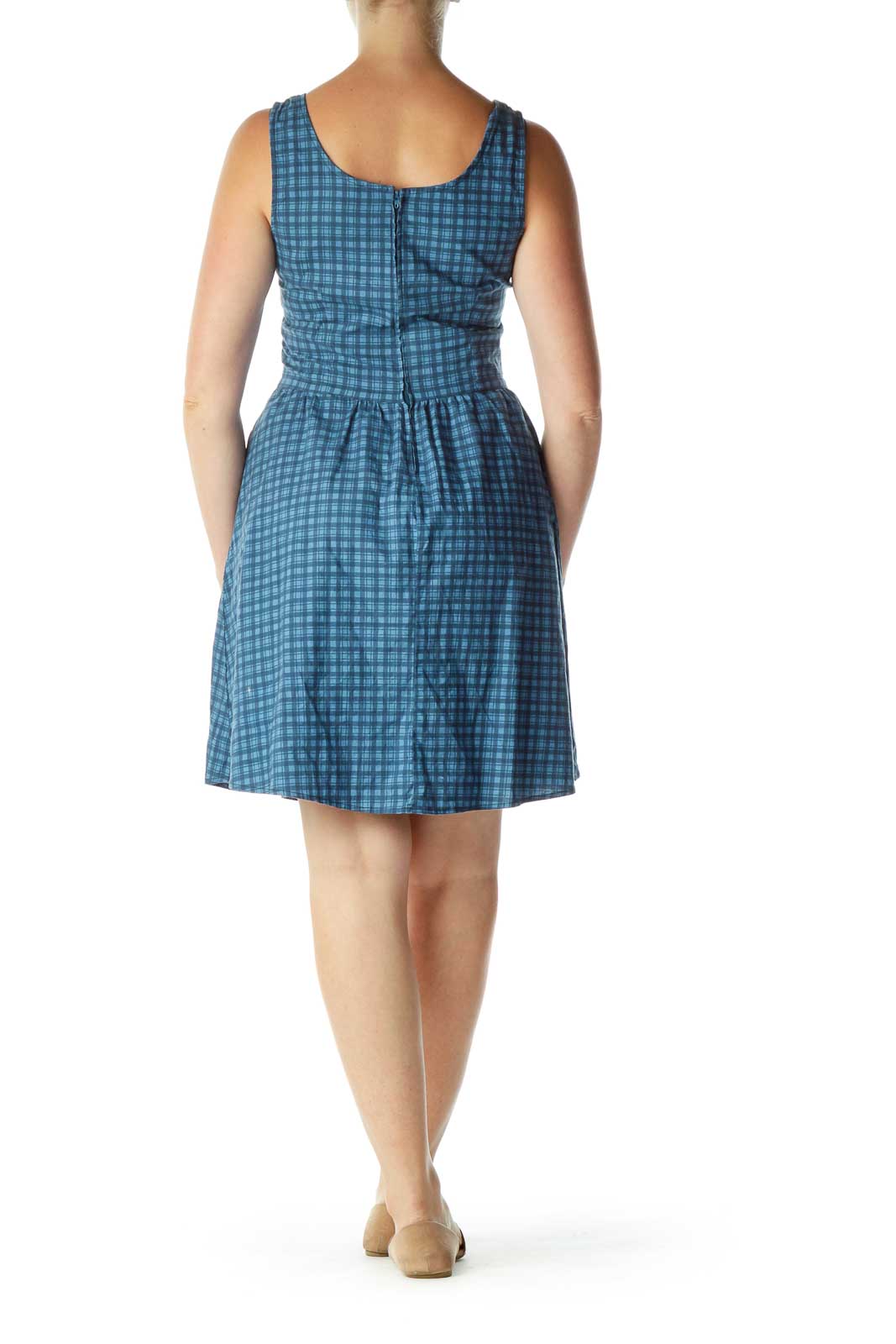 Blue Plaid Pocketed Day Dress