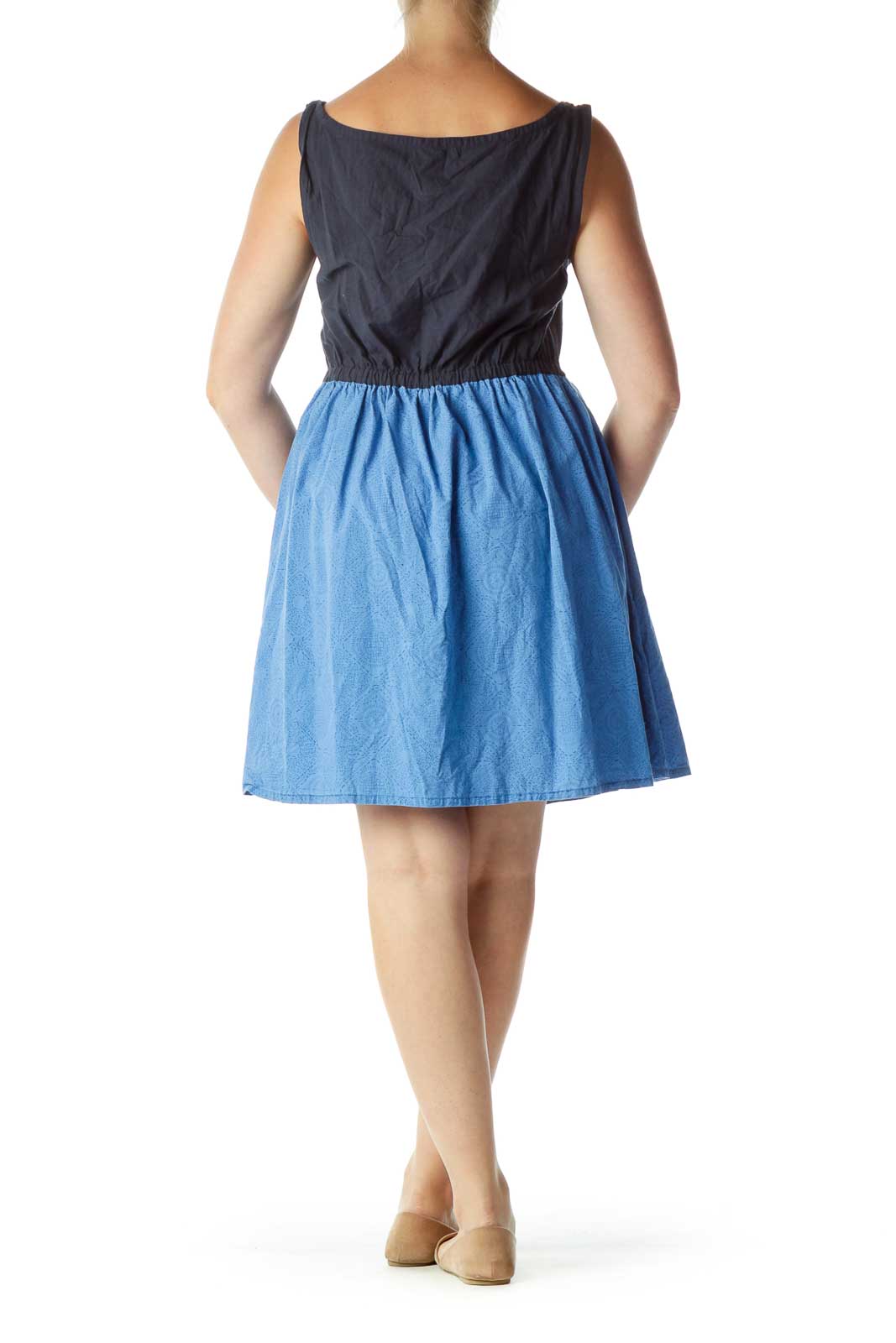 Blue Embroidered A-Line Day Dress