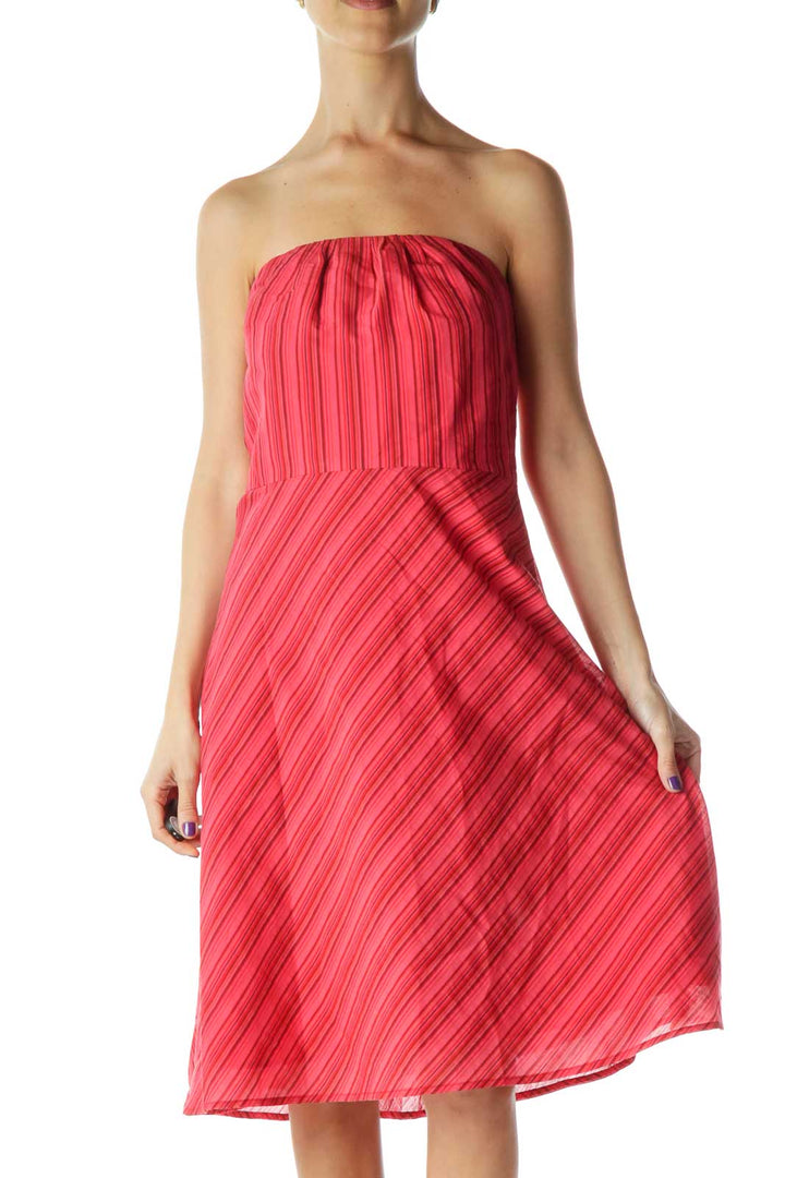 Red Pinstripe Strapless Dress