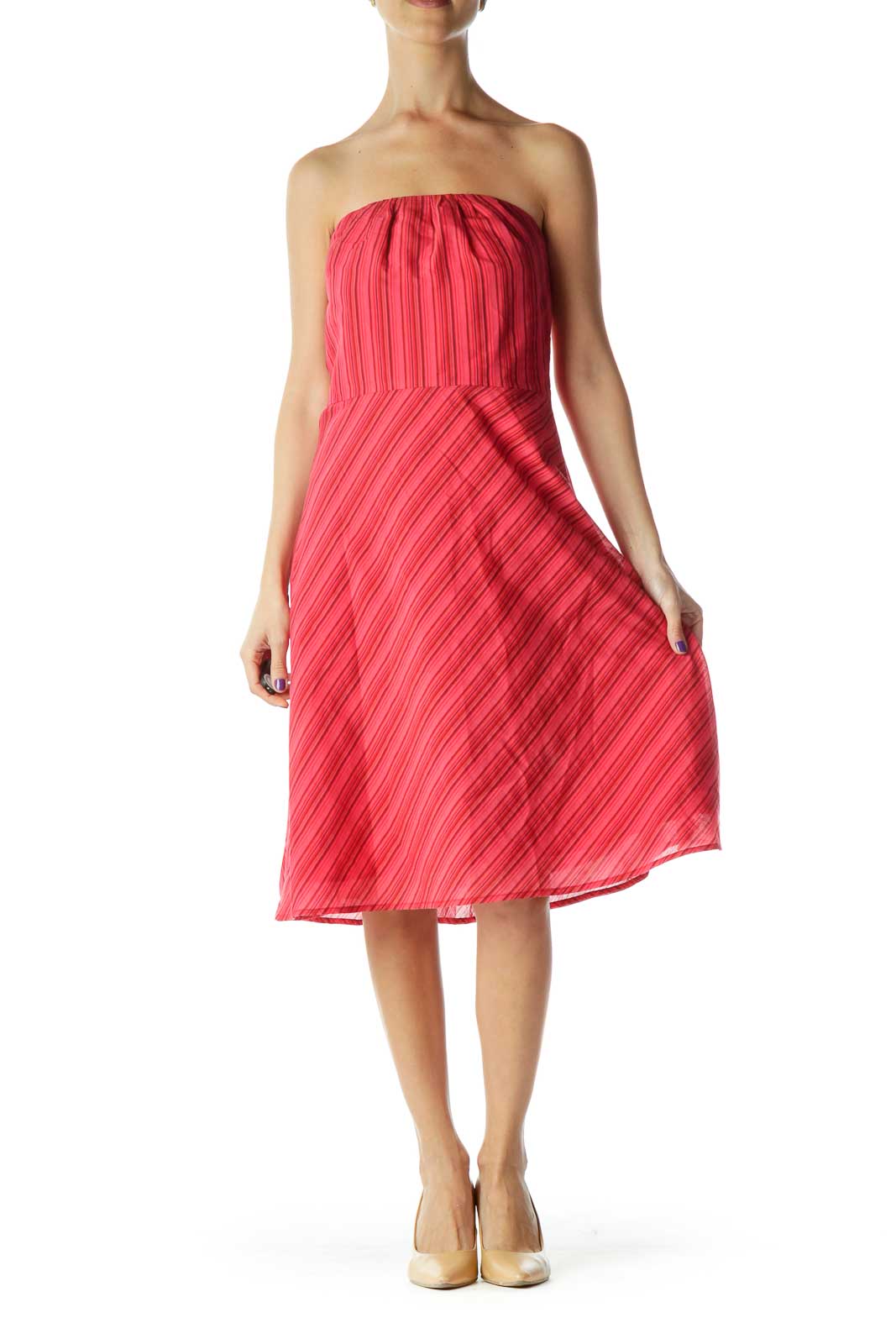 Red Pinstripe Strapless Dress