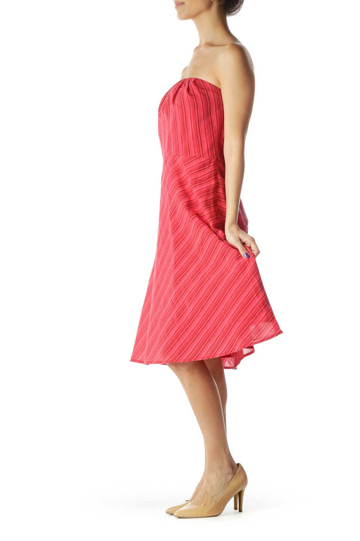 Red Pinstripe Strapless Dress