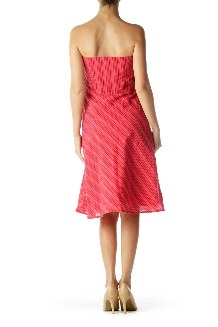 Red Pinstripe Strapless Dress