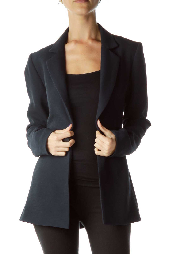 Navy Textured Long Blazer