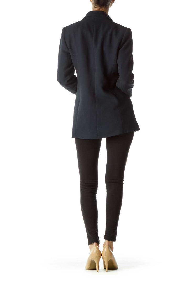 Navy Textured Long Blazer