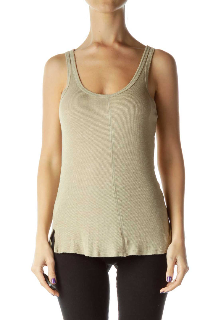 Beige Ribbed Tank Top