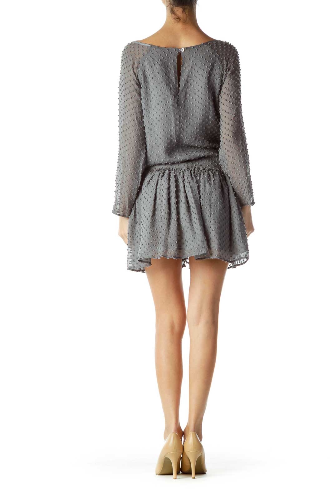 Gray Textured Long Sleeve Day Dress