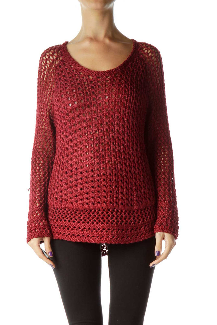 Red Cable Knit Long Sleeve Sweater