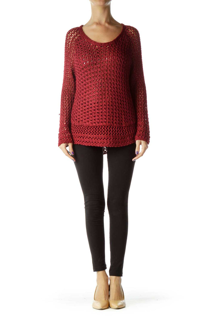 Red Cable Knit Long Sleeve Sweater