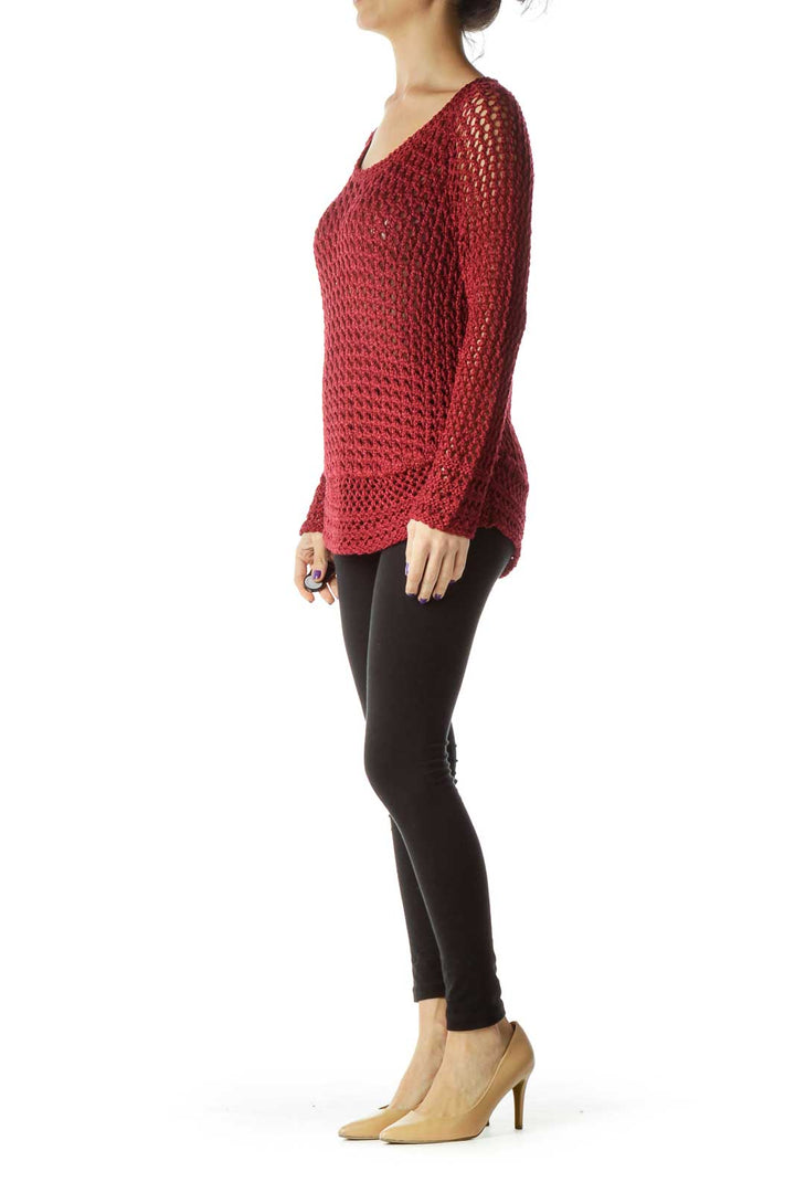 Red Cable Knit Long Sleeve Sweater