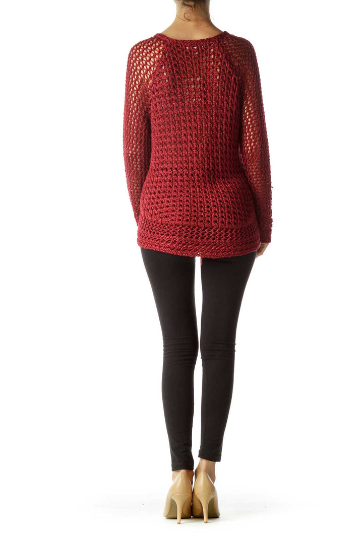 Red Cable Knit Long Sleeve Sweater