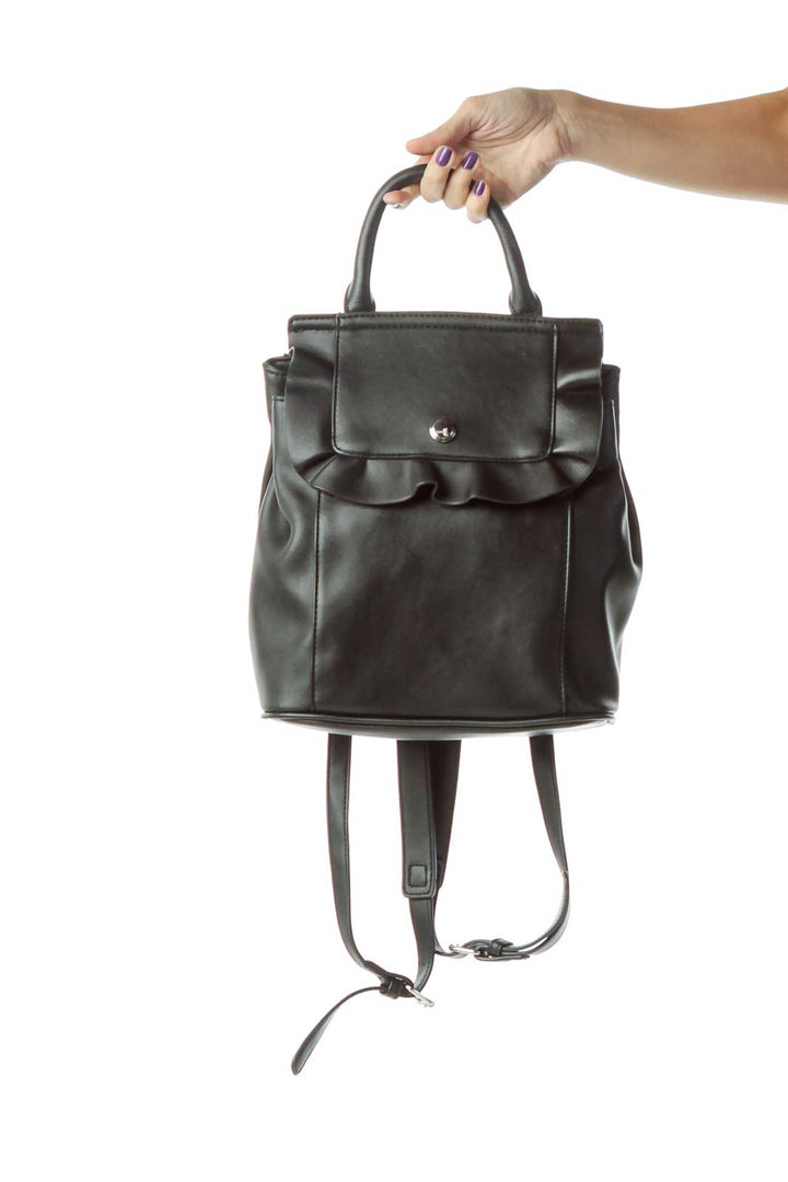 Black Ruffled Backpack