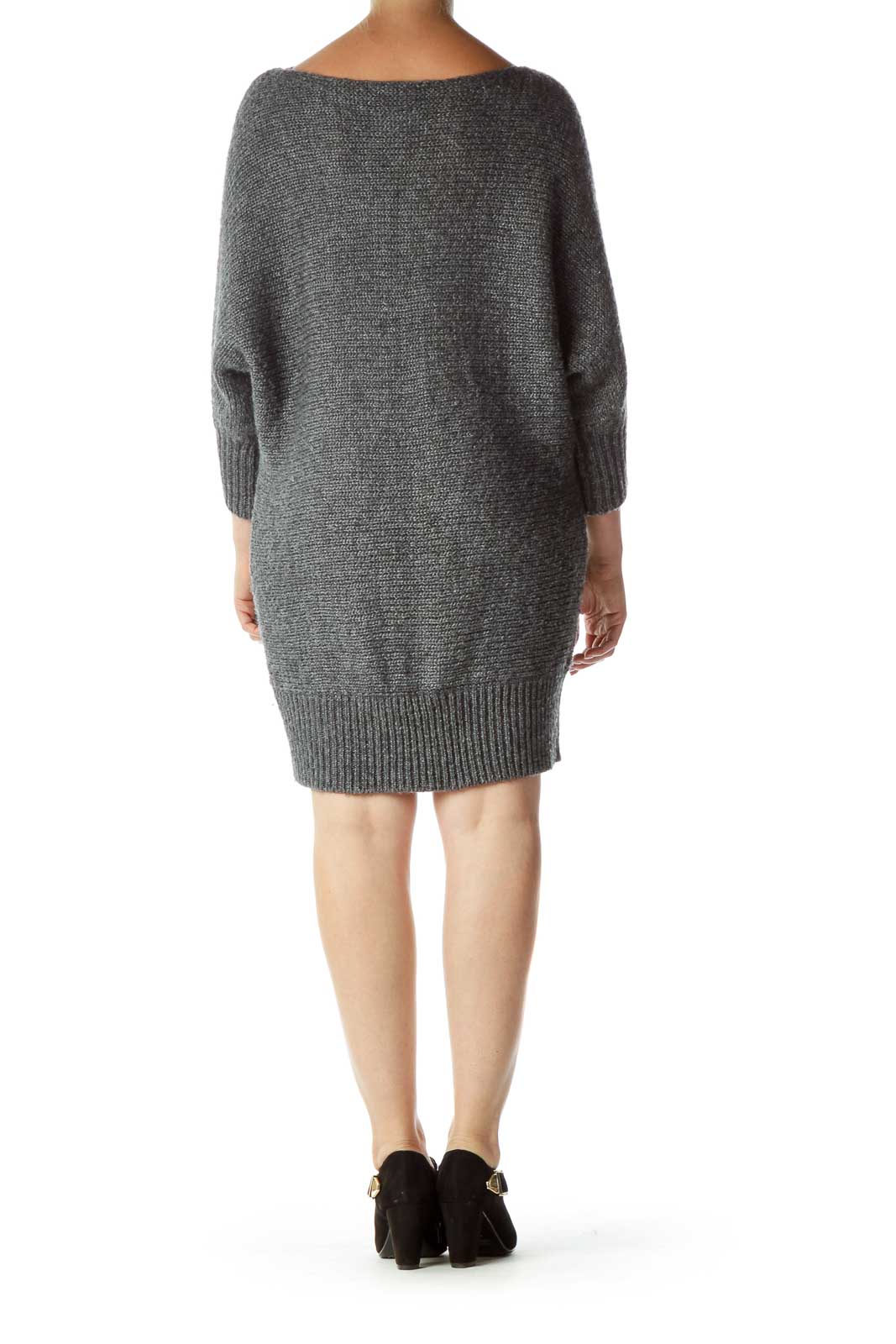 Gray Bat-Sleeve Chunky Knit Dress