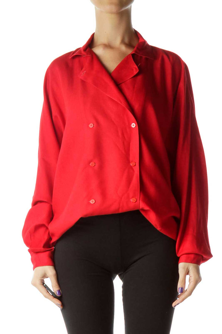 Red Vintage Bat-Sleeve Double Breasted Shirt