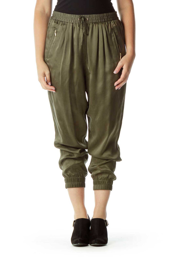 Green Tappered Silk Pants