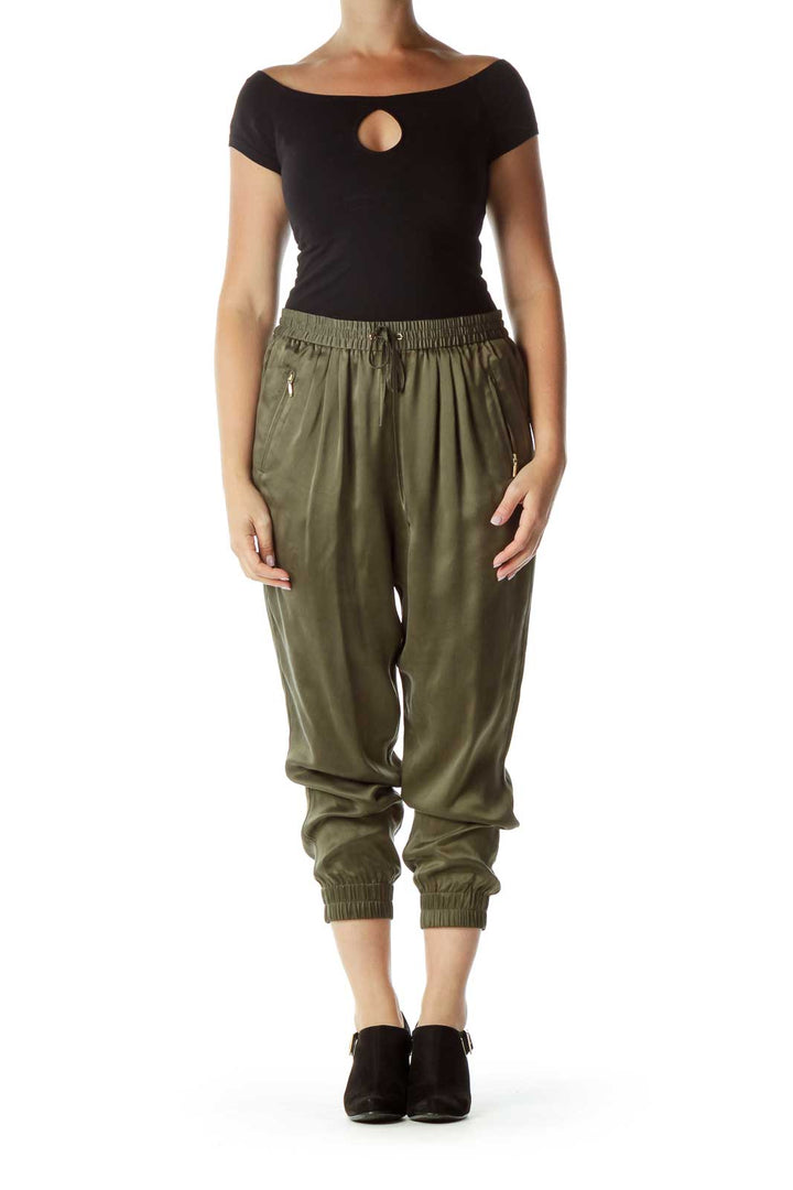 Green Tappered Silk Pants