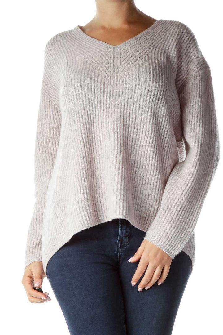 Pink Gray Merino Wool Cable Knit Sweater