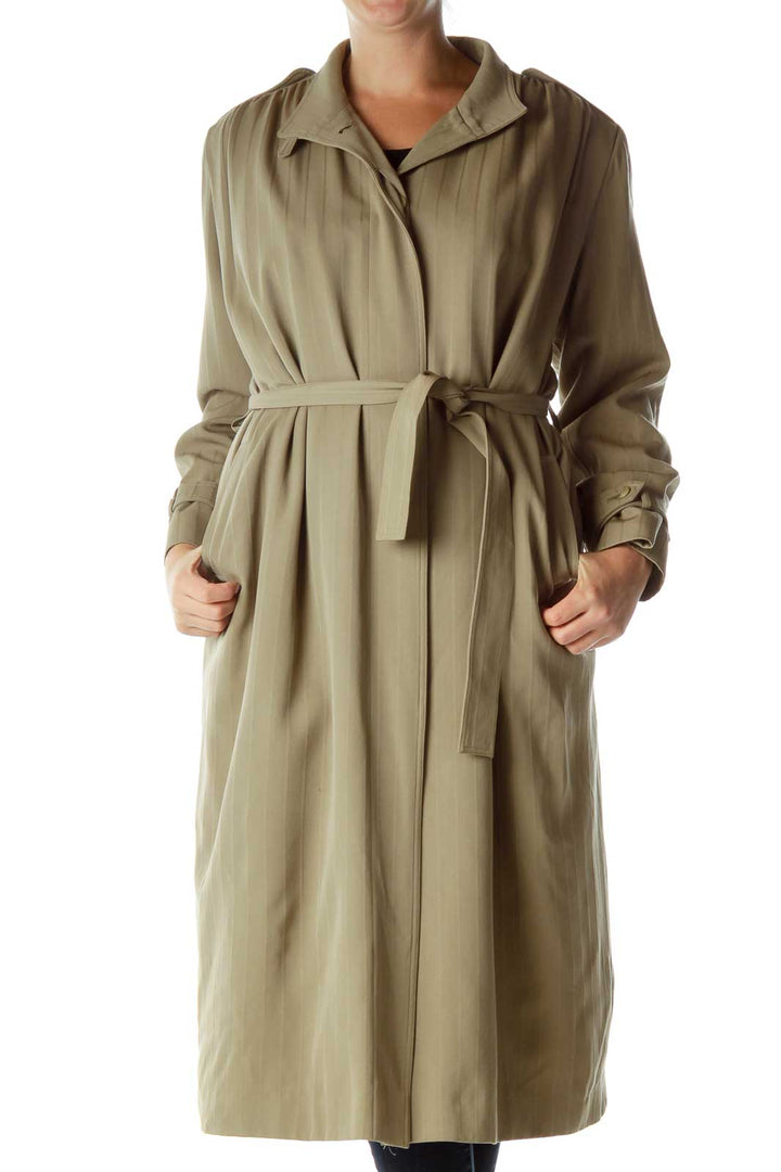 Green Pinstripe Long Trench Coat