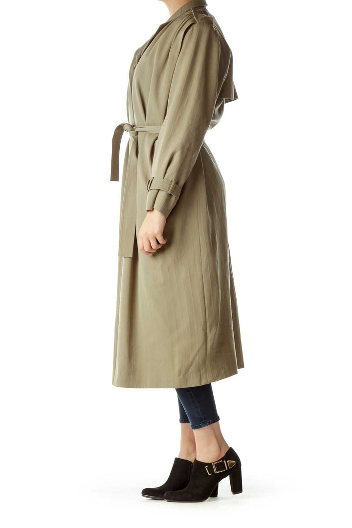 Green Pinstripe Long Trench Coat