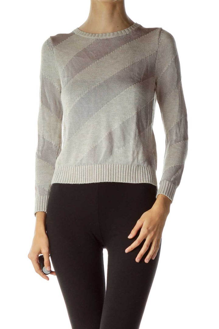 Beige Round Neck Cable Knit Sweater