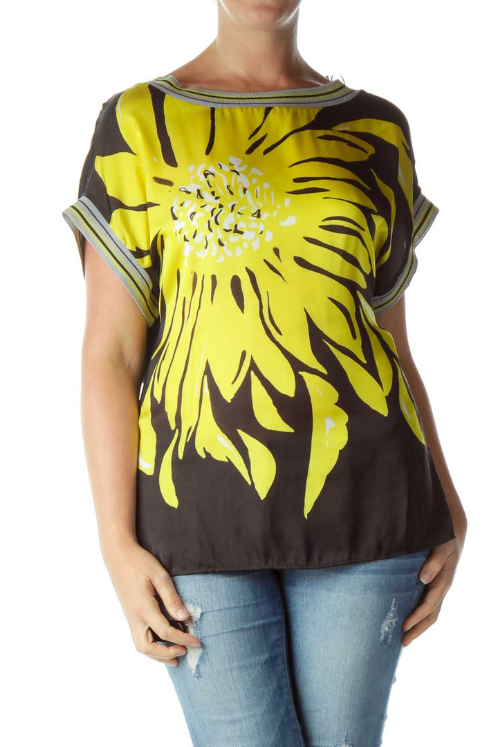 Yellow Black Flower Print Blouse