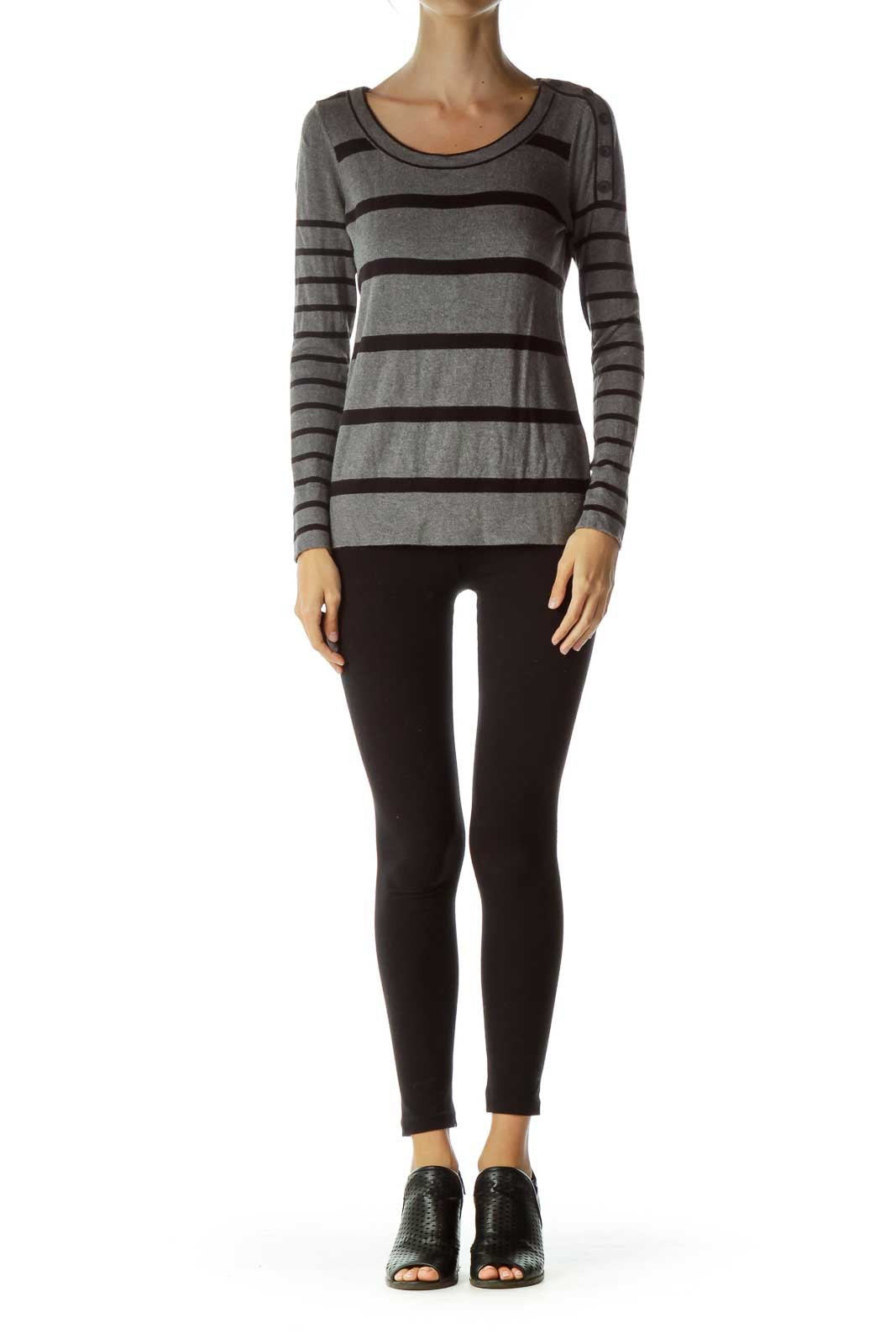 Gray Black Striped Knit Sweater