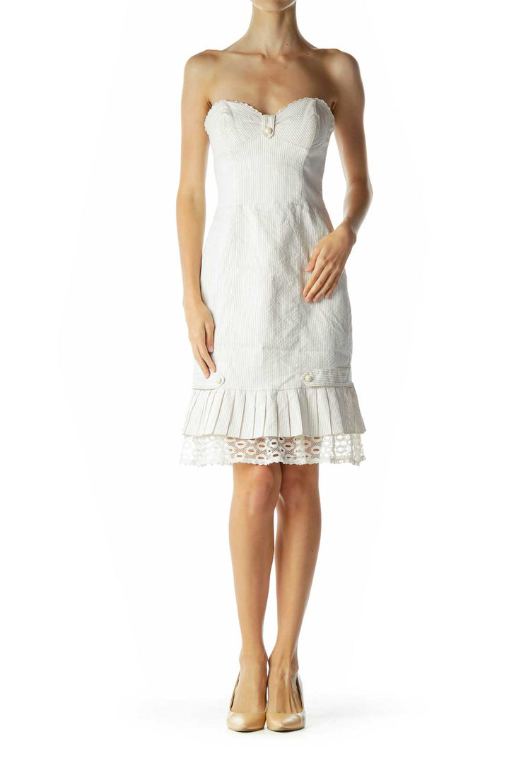 Cream Pinstripe Strapless Day Dress