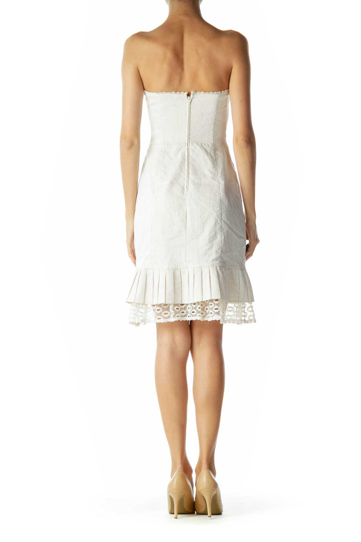 Cream Pinstripe Strapless Day Dress