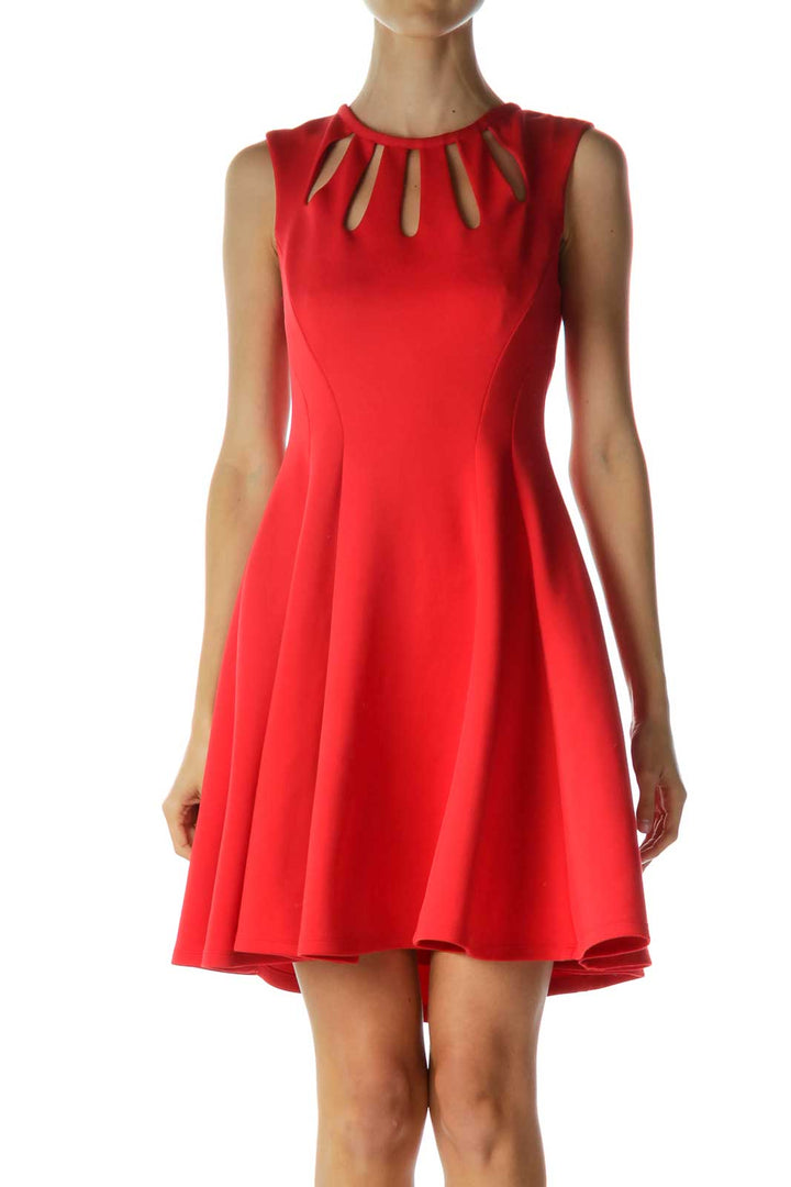 Red Cut-Out Neckline Flared Cocktail Dress