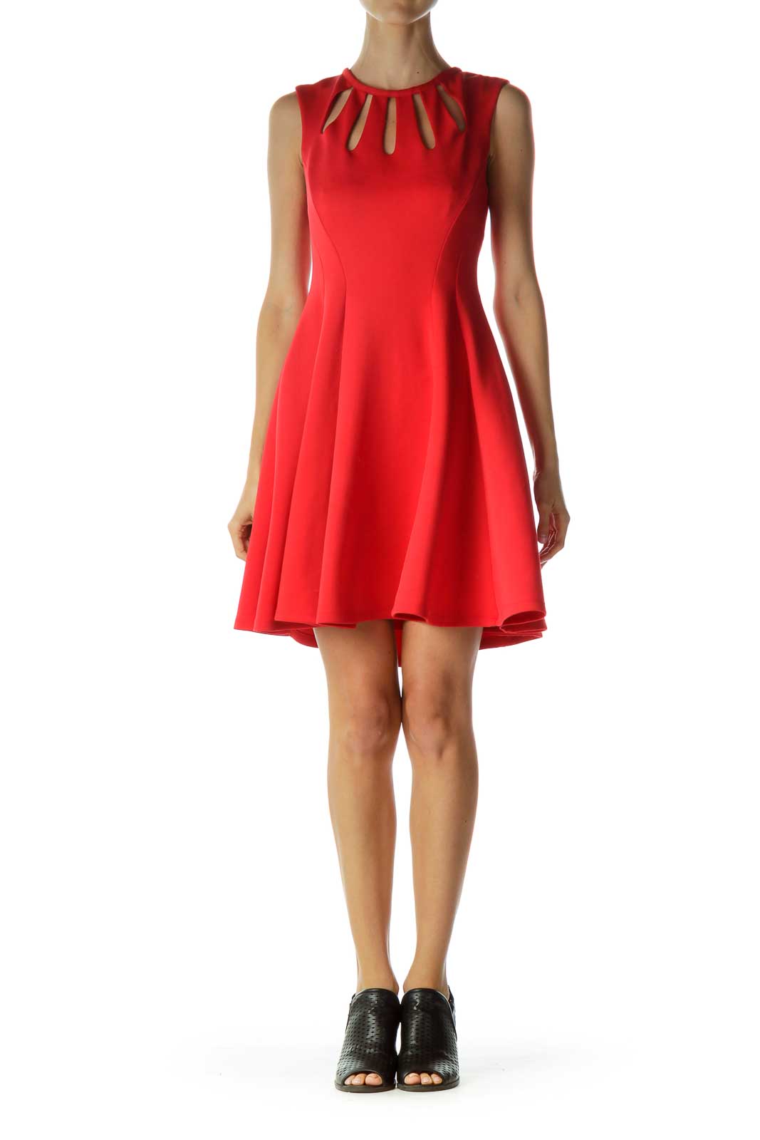 Red Cut-Out Neckline Flared Cocktail Dress