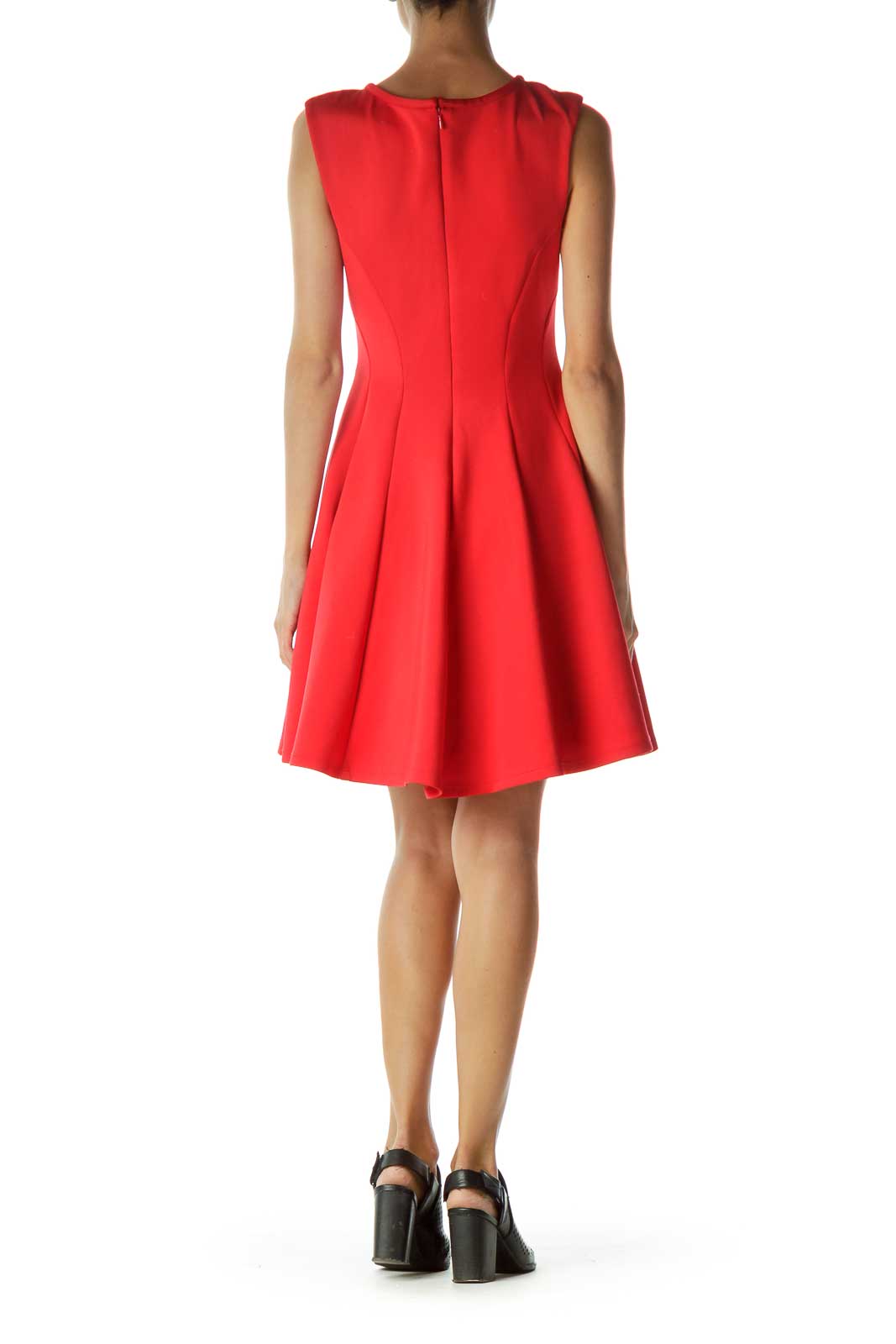 Red Cut-Out Neckline Flared Cocktail Dress