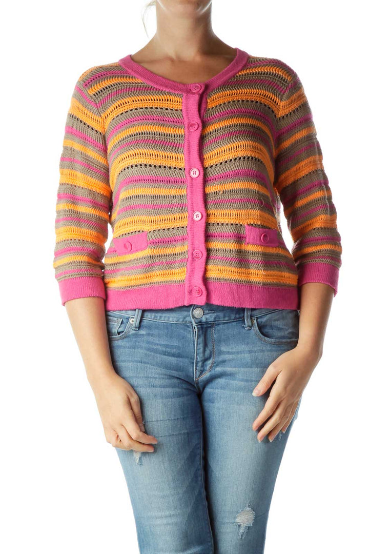 Pink Orange Cable Knit Cardigan