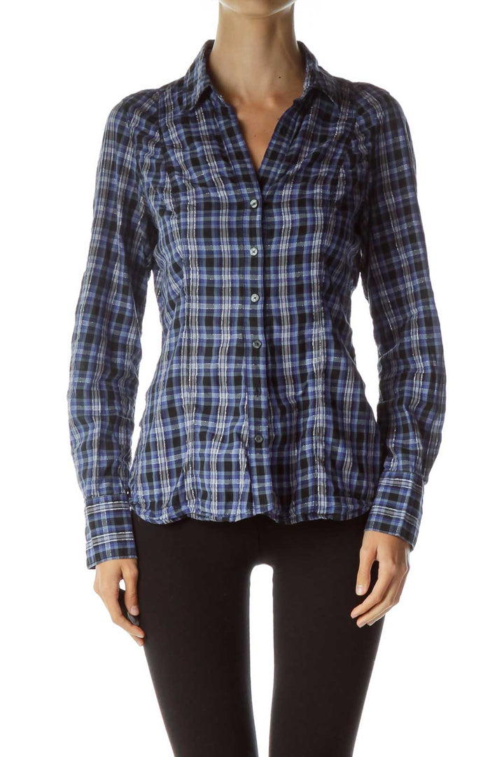 Blue Black Metallic Plaid Shirt