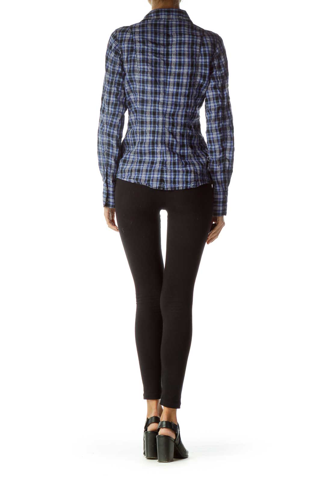 Blue Black Metallic Plaid Shirt