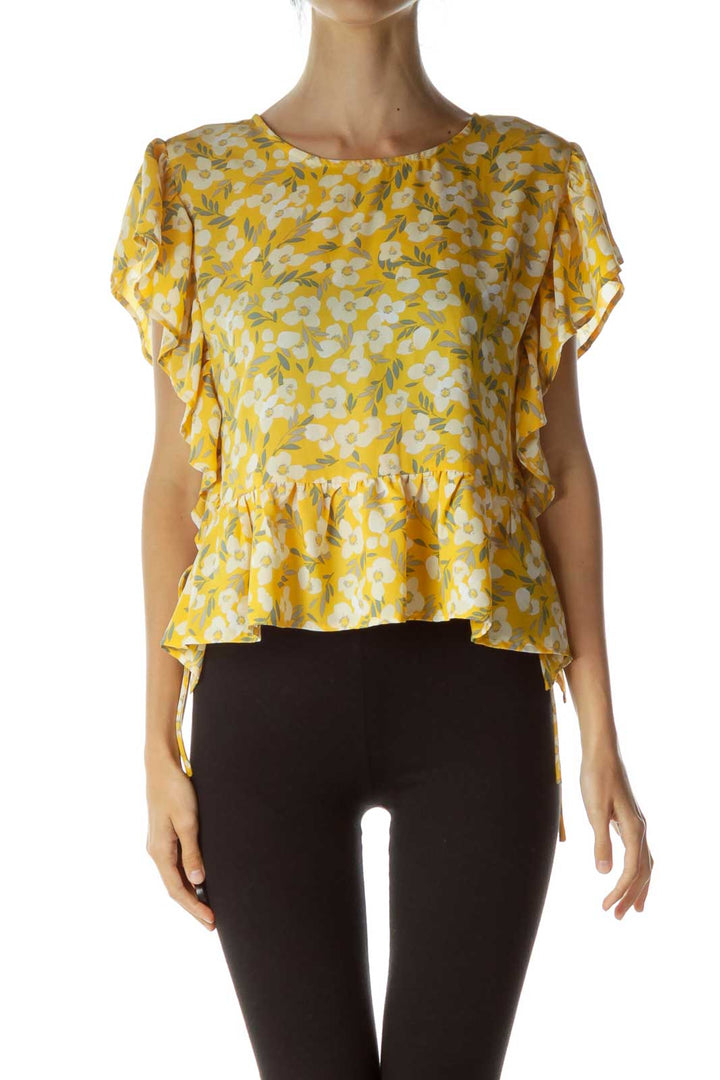 Yellow White Floral Print Blouse