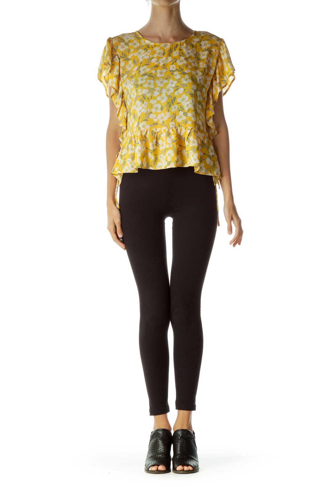 Yellow White Floral Print Blouse