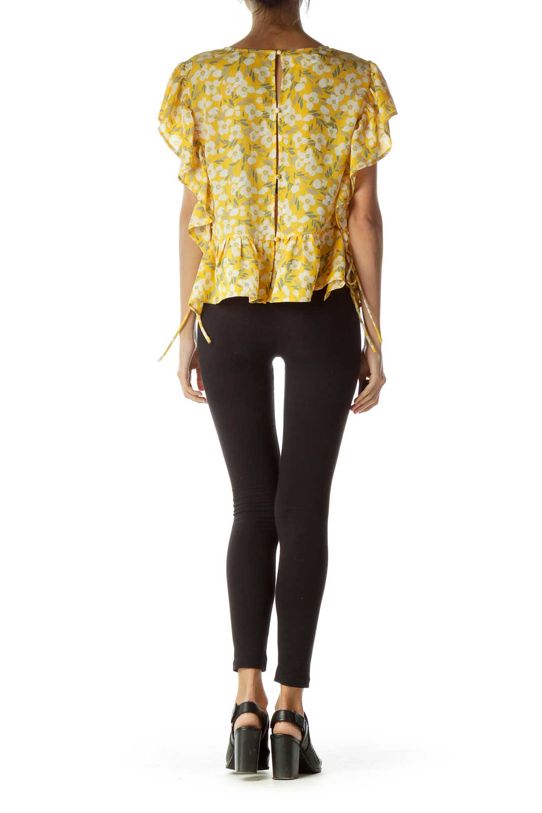 Yellow White Floral Print Blouse