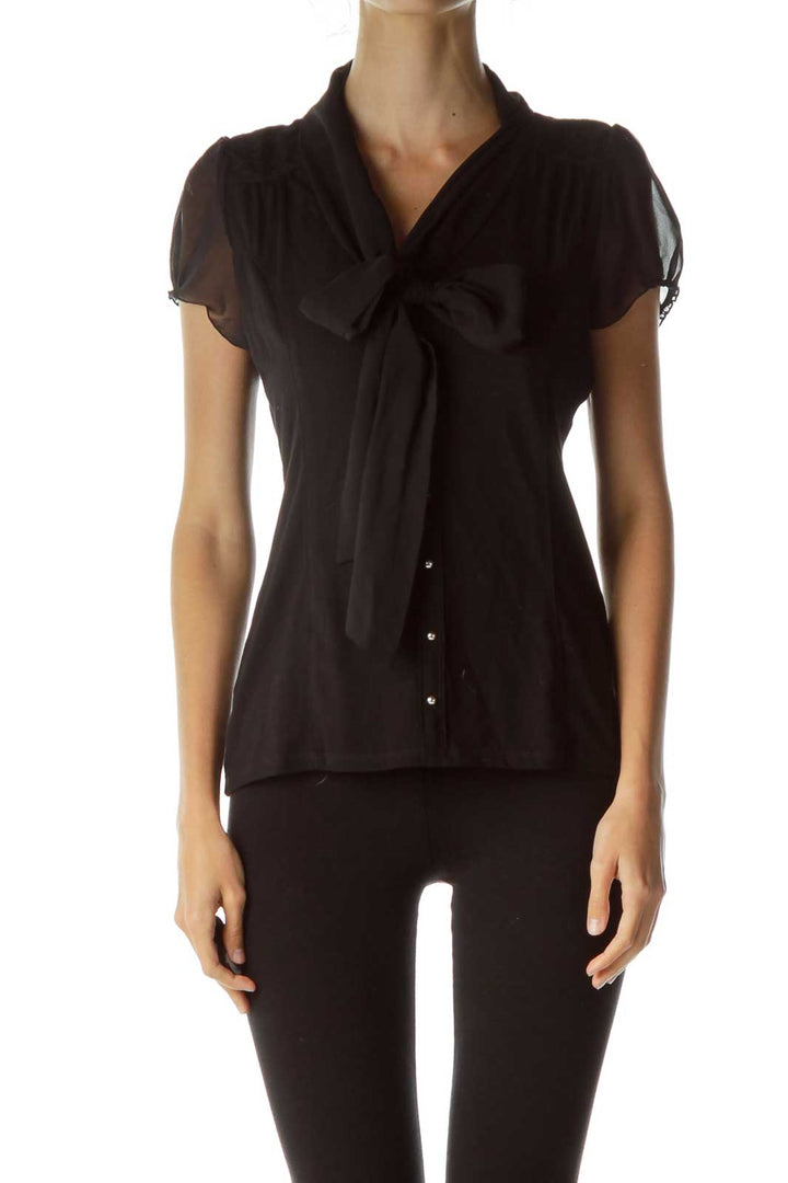 Black Collared Sheer Blouse