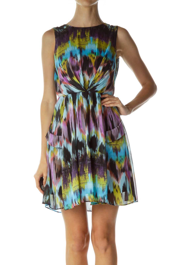 Multicolor Print Pocketed Flared Dress