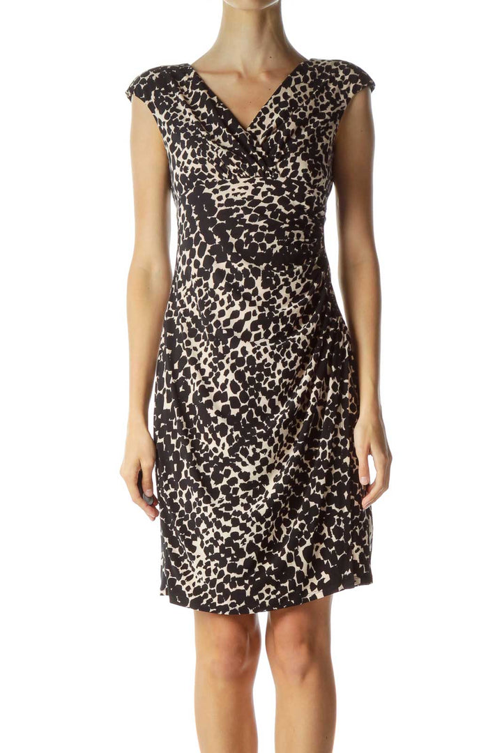 Black Beige Printed Work Dress