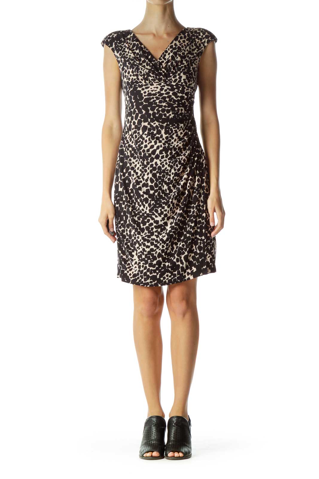 Black Beige Printed Work Dress