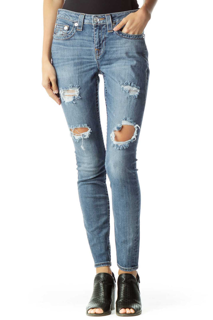 Blue Distressed Skinny Jeans