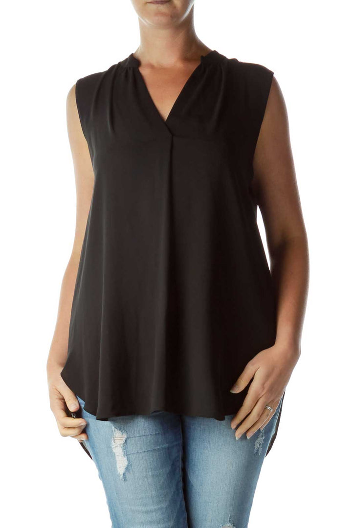 Black V-Neck Sleeveless Blouse