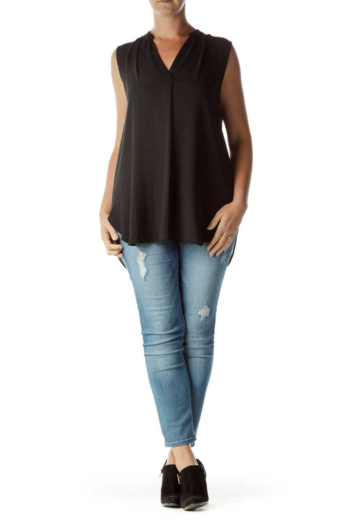 Black V-Neck Sleeveless Blouse